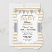 タンのベージュ灰色のストライプのベビーシャワーの招待状 招待状 (正面)
