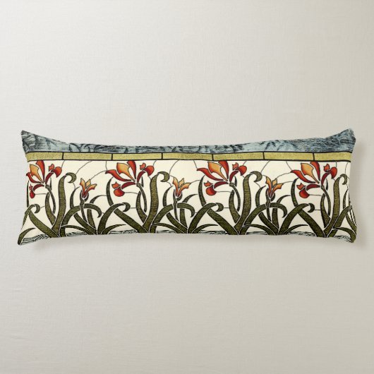 タンのボーダーが付いているステンドグラスの花 ボディピロー (正面)