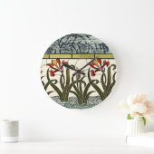 タンのボーダーが付いているステンドグラスの花 ラージ壁時計 (ホーム)