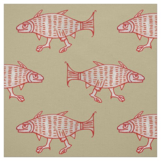 タンの上の中世の歩く魚 ファブリック (見本)