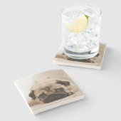 タンの女性パグ ストーンコースター (横)