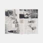 タンの灰色の正方形及びモノグラム4の写真のコラージュの結婚式 フリースブランケット (正面(横))