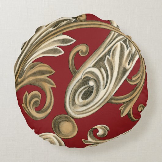 タンの群葉とのエレガントな植物のモチーフ ラウンドクッション (裏面)