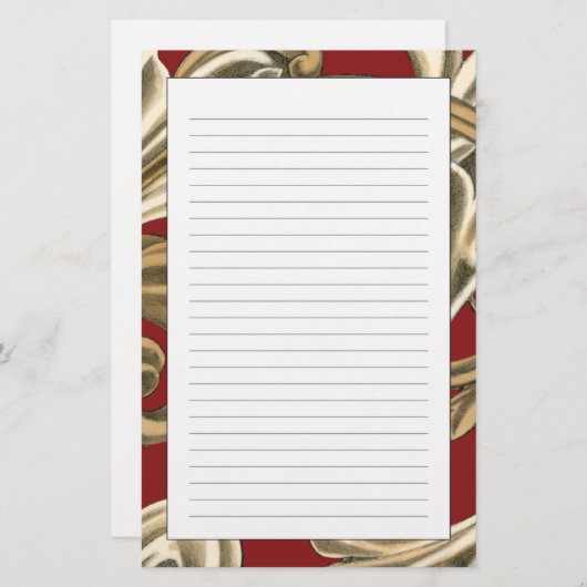 タンの群葉とのエレガントな植物のモチーフ 便箋 (正面/裏面)