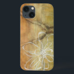 タンの背景の抽象的なシルエットの絵画 iPhone 13ケース<br><div class="desc">ジェニファーこのGoldbergerの絵画の背景はそれの分岐したひびが付いているテーブルのように見えます。 またやっと茶色の背景を打ち消す白いペンキで、ちょうどされる花の抽象的なシルエットがあります。</div>