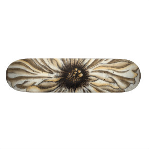 タンの背景のFlowerheadのフレスコ画 スケートボード