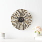 タンの背景のFlowerheadのフレスコ画 ラージ壁時計 (ホーム)