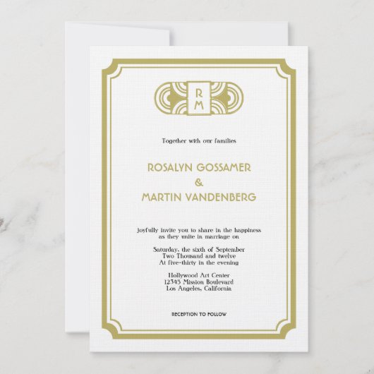 タンの黒いアール・デコのレトロのハリウッドの魅力的な結婚式 招待状 (正面)