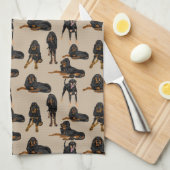 タンの黒そしてタン キッチンタオル (四つ折り)