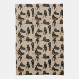 タンの黒そしてタン キッチンタオル