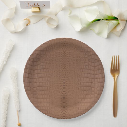 タンアリゲータテクスチャプリント ペーパープレート (ウェディング)