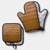 タンアリゲーターパターンホームデコール 鍋つかみ&鍋敷きセット (正面/裏面)