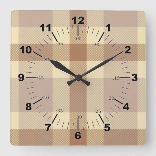 タンアンドクリームタータンチェック スクエア壁時計 (正面)