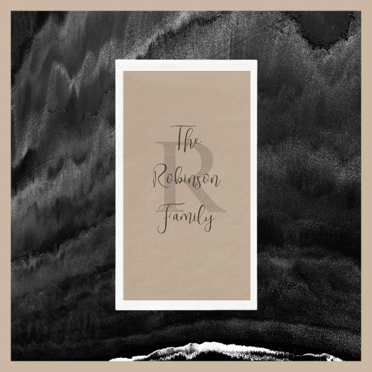 タンアンドブラウンネームモノグラム紙ゲストタオル