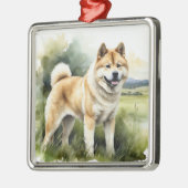 タンアンドホワイトウォーター秋田犬 メタルオーナメント (左)