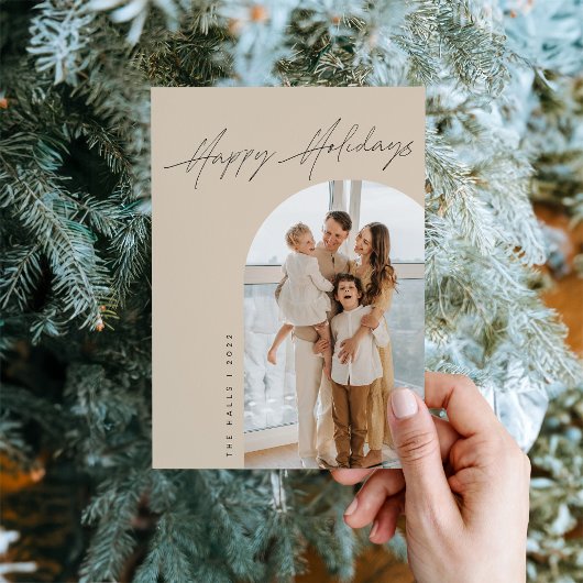 タンアーチホリデー写真クリスマスカード シーズンカード