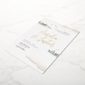 タンウォーターカラーマウンテンデスティネーションウェディング 箔招待状 (回転した状態)