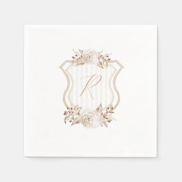 タンウォーターカラーモノグラムフローラ スタンダードカクテルナプキン