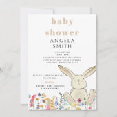 タンウサギとワイルドフラワーのカラフルなベビーシャワー 招待状 (正面)