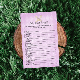 タンウサギ パープルアーガイル ベイビー ワードスクランブル ゲーム 招待状