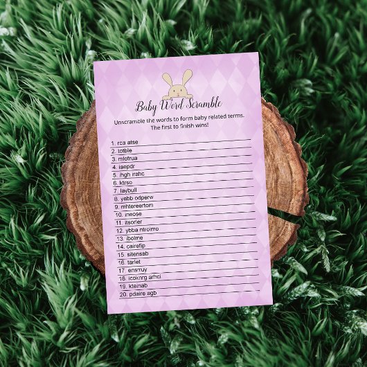 タンウサギ パープルアーガイル ベイビー ワードスクランブル ゲーム 招待状