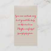 タンエレガントなPinは赤い唇によって縞で飾ります 名刺 (裏面)