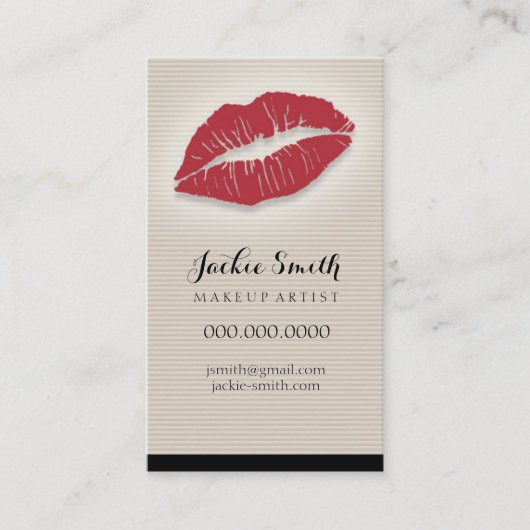 タンエレガントなPinは赤い唇によって縞で飾ります 名刺 (正面)