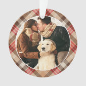 タンエレガントタータンチェックプレイドカスタムクリスマスフォト オーナメント (正面)