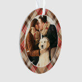 タンエレガントタータンチェックプレイドクリスマスモノグラム写真 オーナメント (正面)