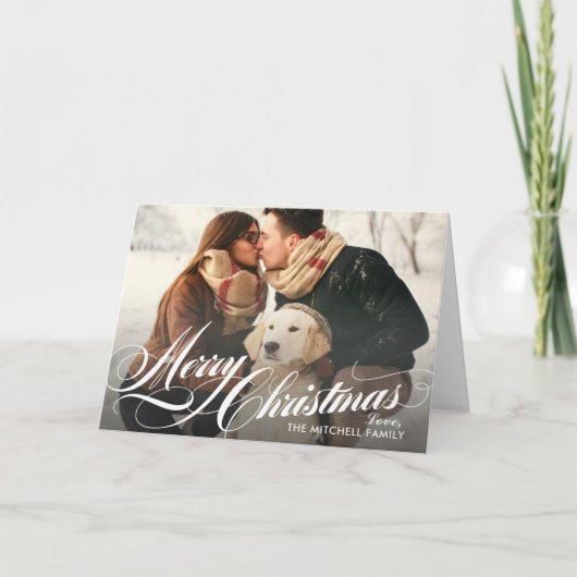 タンエレガントタータンチェックプレイドメリークリスマスフォト シーズンカード (正面)