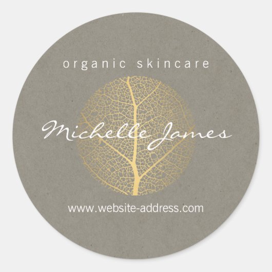 タンエレガントダンボールルックの金ゴールドリーフロゴ ラウンドシール (正面)