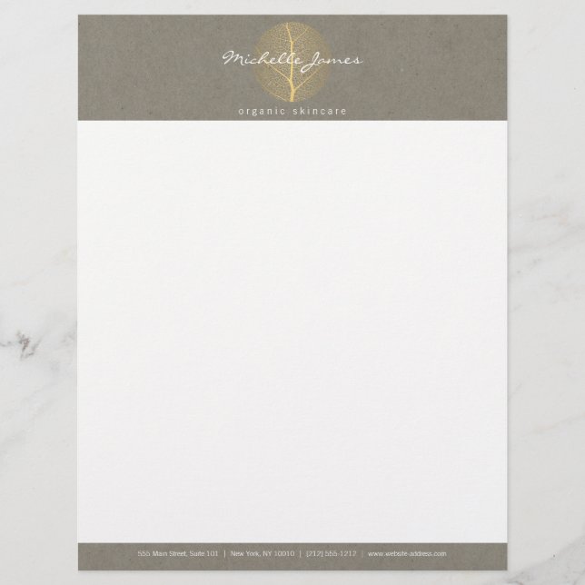 タンエレガントダンボールルックの金ゴールドリーフロゴ レターヘッド (正面)