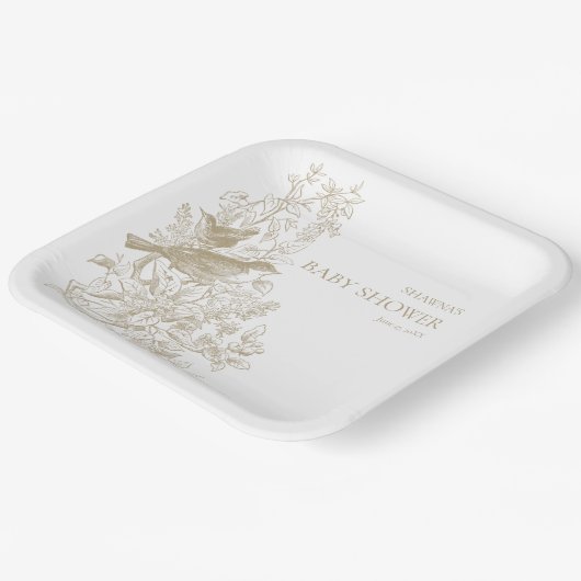 タンエレガントチノイスリー自然鳥の赤ちゃんシャワー ペーパープレート (傾斜あり)