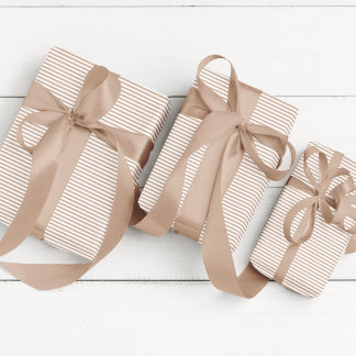 タンエレガントブラウンと白の薄ストライプのい ラッピングペーパー