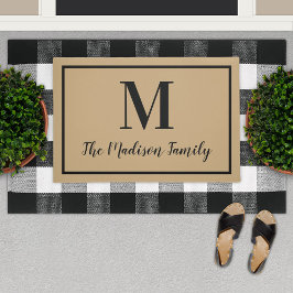 タンエレガントブラックカスタムイニシャル ドアマット