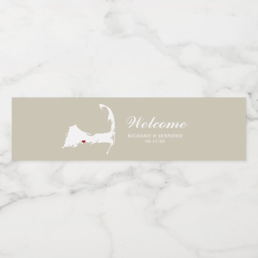 タンオステルヴィルケープコッドのマップと赤いハート結婚の地図 ペットボトルラベル (シングルラベル)