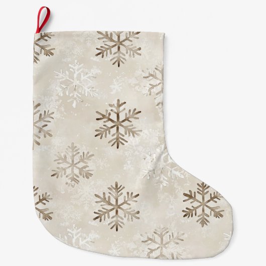 タンオーガニッククリームクリスマススノーフレーク ラージクリスマスストッキング (正面)