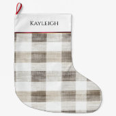 タンオーガニッククリームホワイトプレイドブルゴーニュストライプー ラージクリスマスストッキング (正面)