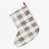 タンオーガニッククリームホワイトプレイドブルゴーニュストライプー ラージクリスマスストッキング (裏面 (吊り時))