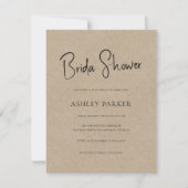 タンカラーリネンシンプルブラックスクリプトブライダルシャワー 招待状 (正面)