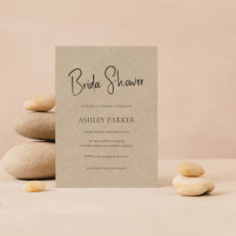 タンカラーリネンシンプルブラックスクリプトブライダルシャワー 招待状