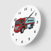 タンカートラック燃料輸送漫画イラストレーション ラウンド壁時計 (傾斜)