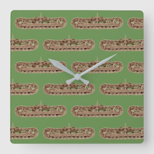 タンクのトラックスチームのショベルのトラック余分なパワーブースト スクエア壁時計 (正面)