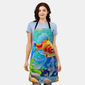 タンクカラフル金魚デザイン エプロン (着用した状態)