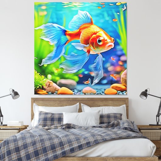 タンクカラフル金魚デザイン キャンバスプリント (インサイチュ (寝室))