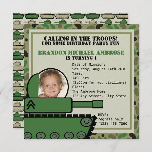タンクパーティー誕生日/写真 招待状 (正面/裏面)