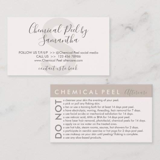 タンクリームのケミカルピールでアフターケアアドバイスを回避 名刺 (正面/裏面)