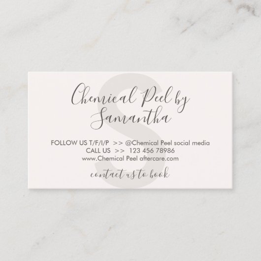 タンクリームのケミカルピールでアフターケアアドバイスを回避 名刺 (正面)
