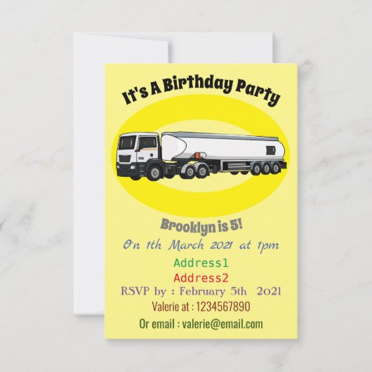 タンクローリー燃料輸送漫画イラストレーション 招待状 (正面)