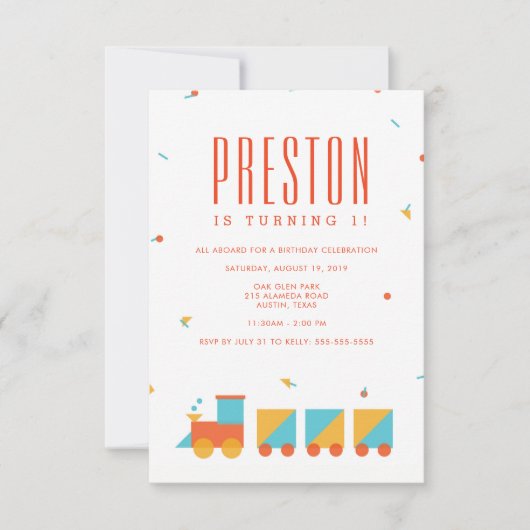 タングラムトレイン バースデー インビテーション (正面)